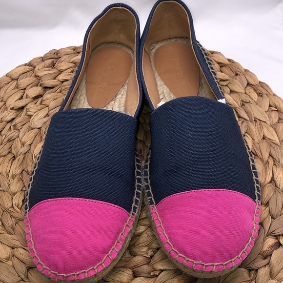 J. Crew Navy and Pink Cap Toe Rope Soled Canvas Espadrilles Size 9.5 - Picture 2 of 9
